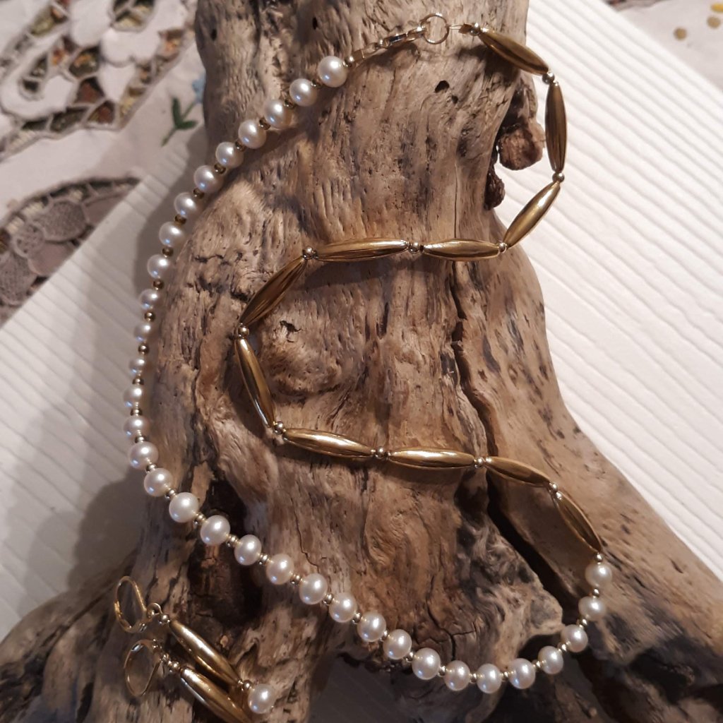 Handcrafted Modern Gold Plated Bead And Pearl Earrings & Necklace Set